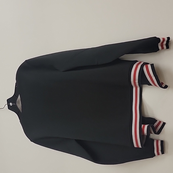 Torrid Draped Relaxed Open Front Varsity Scuba Blazer Jacket Black Womens Size 1 - Picture 3 of 5